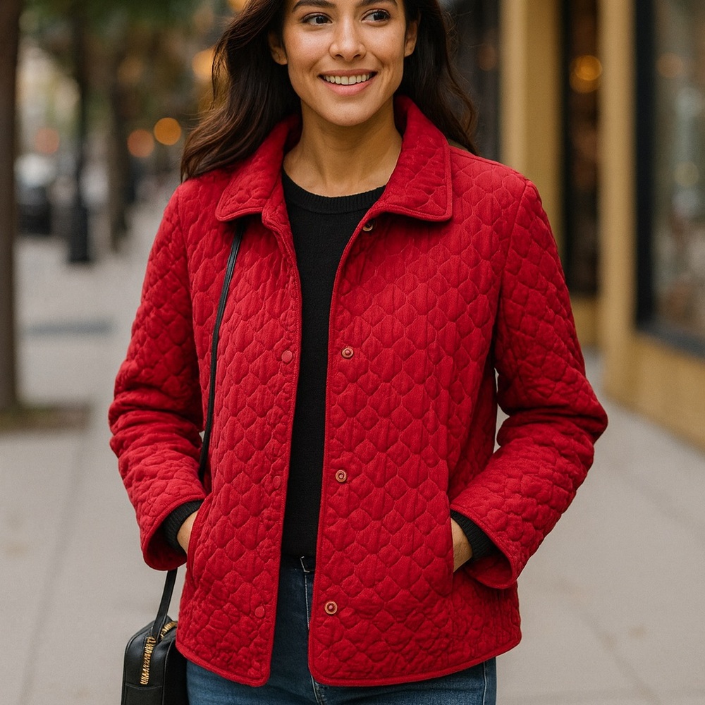 St. John's Bay‎ Red Quilted Puffer Jacket Size L Outdoor Work Casual